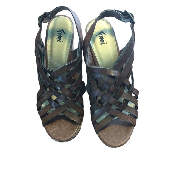 🎖️Fioni Strappy Brown Cork Wedge Sandals Size 6.5 - Picture 1 of 9